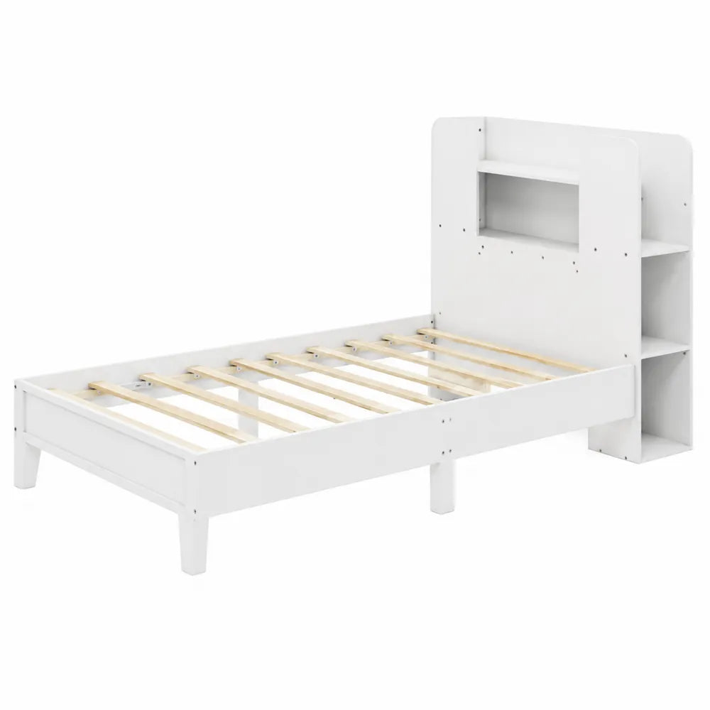 Lit simple en bois avec étagères intégrées 200x90x60 cm