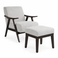 Fauteuil et Repose-pieds en Bois avec Tissu en Polyester Gris