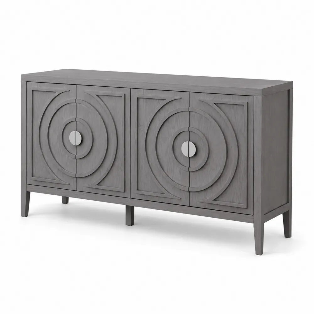 Buffet gris en bois massif avec motifs circulaires 180cm