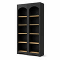 Bibliothèque noire en bois MDF avec étagères en chêne