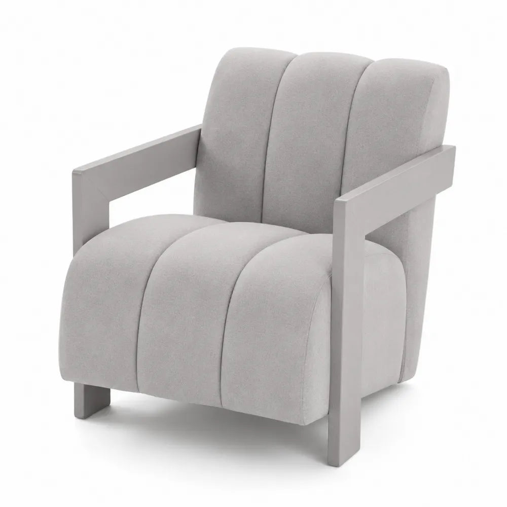 Fauteuil en bois et tissu polyester gris 85x70x75 cm