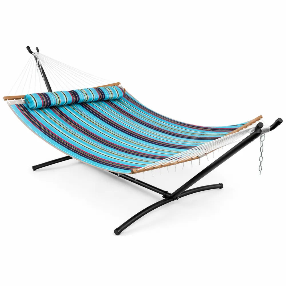Hamac rayé bleu avec support en acier