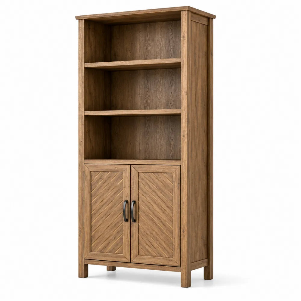 Bibliothèque en bois de chêne avec portes et étagères