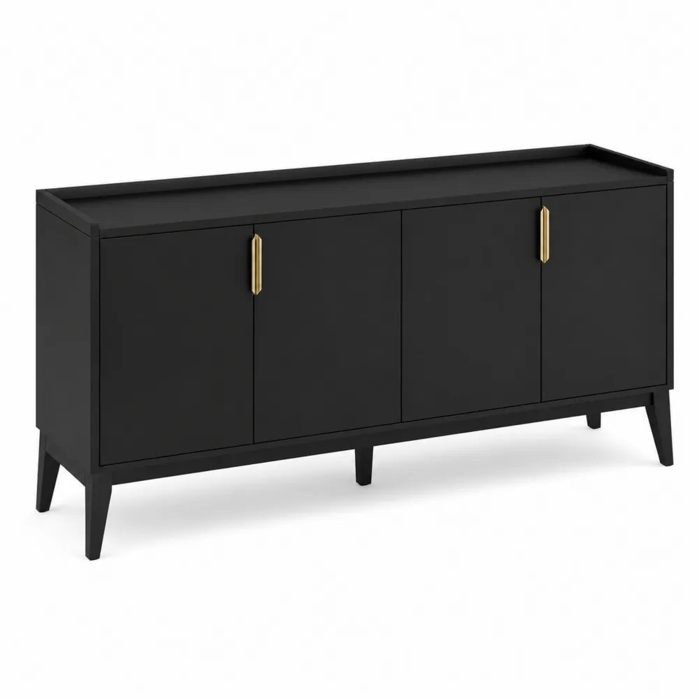 Buffet en bois MDF noir avec poignées dorées