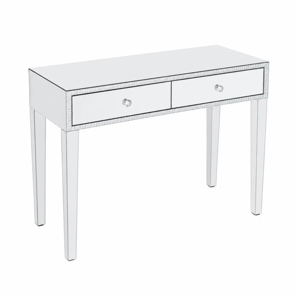 Console en verre miroir avec deux tiroirs en argent